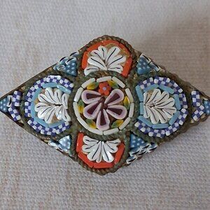 Vintage Italy micro mosaic pin brooch diamond shape